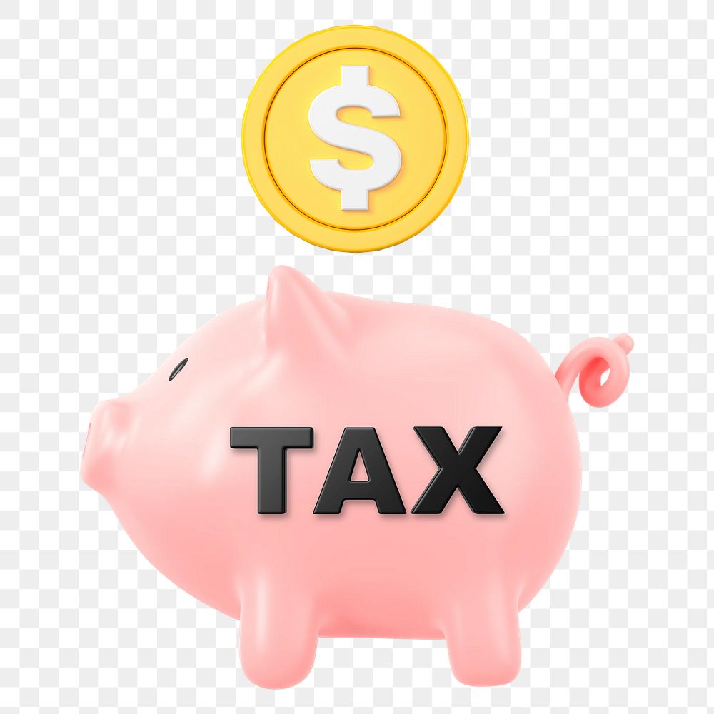 Tax payment png, piggy bank, 3D finance remix, transparent background