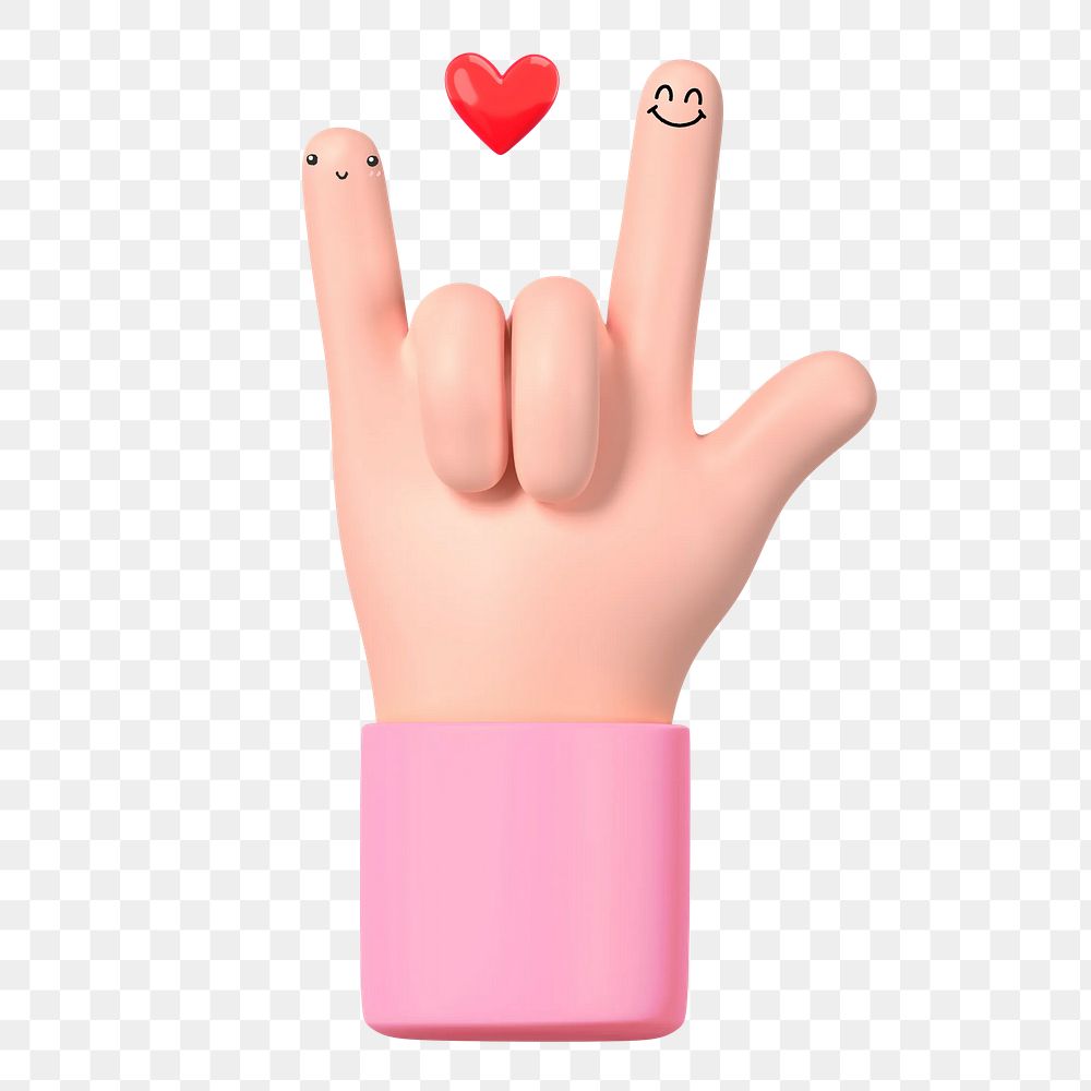 ILY hand sign png 3D element, transparent background