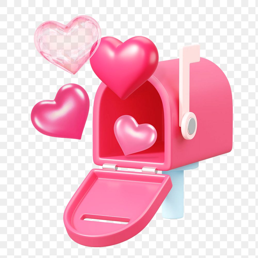 Pink mailbox png bursting heart, transparent background