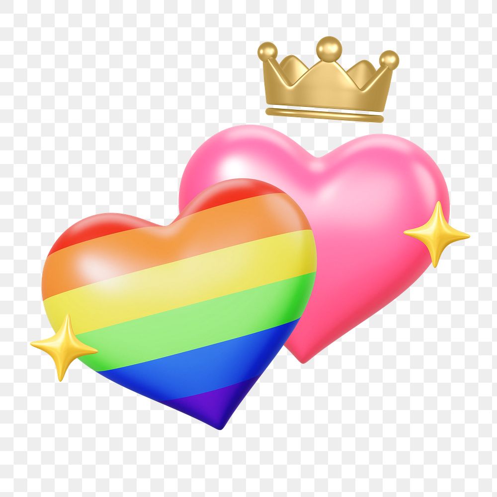 Crowned rainbow heart png, 3D LGBTQ remix, transparent background