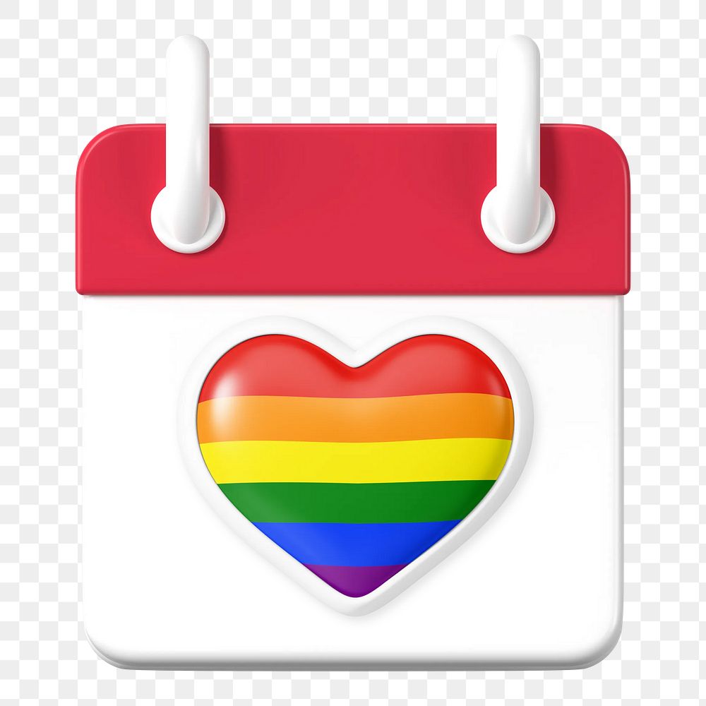 Pride month calendar png, 3D LGBTQ remix, transparent background