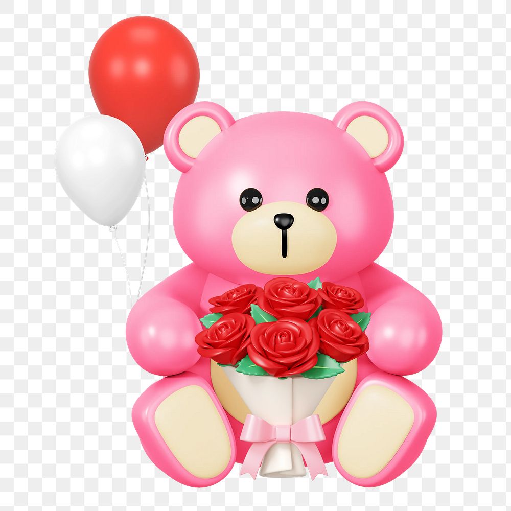Valentine's Day png teddy bear, 3D illustration, transparent background