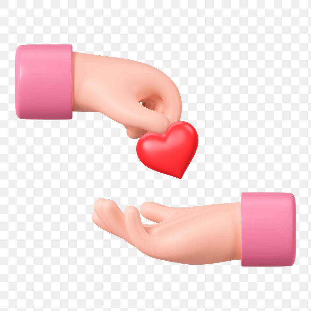 Hand giving heart png, 3D love remix, transparent background