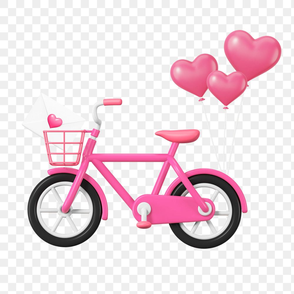 Pink bicycle png, 3D Valentine's illustration, transparent background