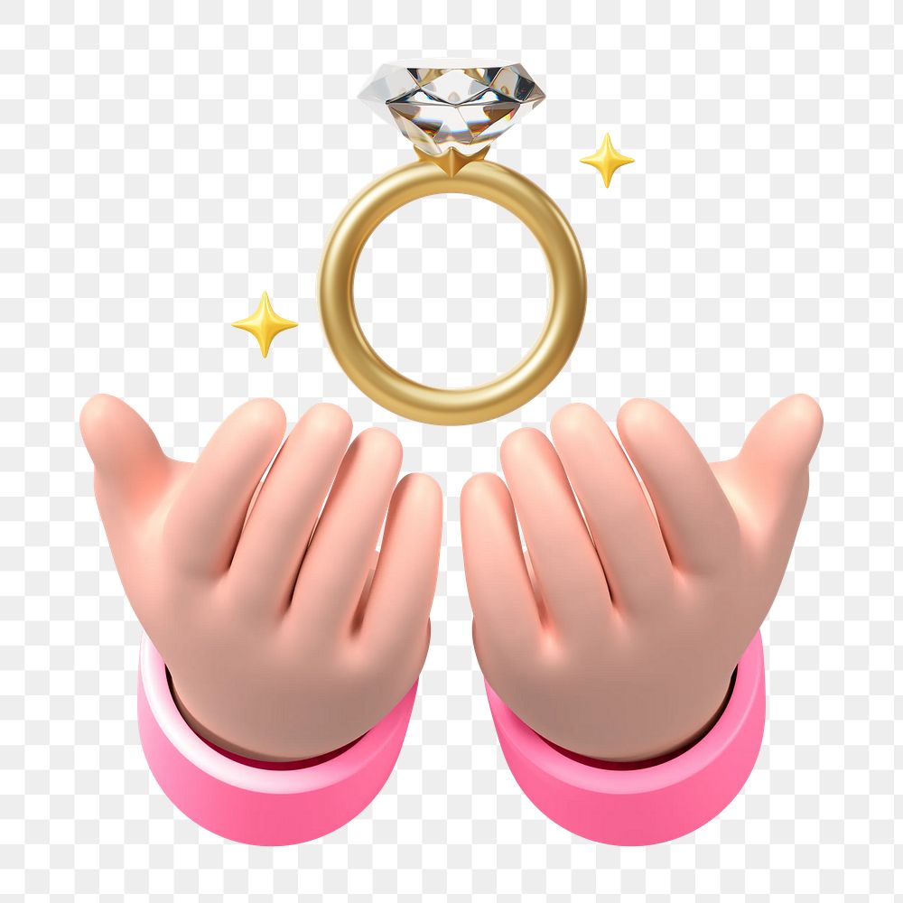Hand presenting engagement png ring, wedding proposal remix, transparent background