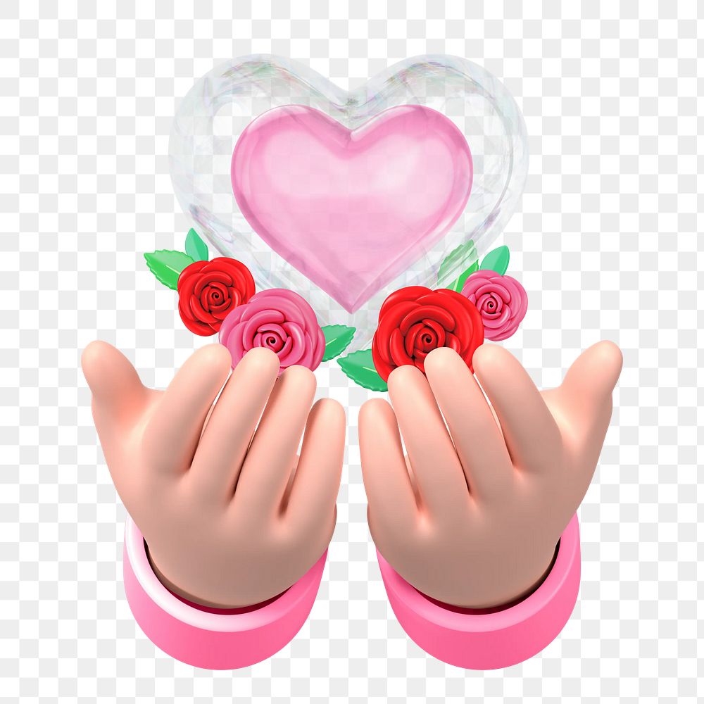 Hand presenting png heart, 3D Valentine's celebration remix, transparent background