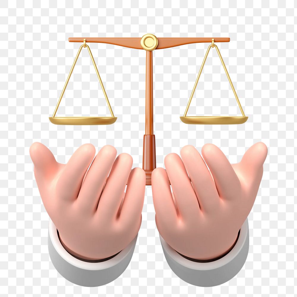 Hands png holding justice scale, 3D law remix, transparent background