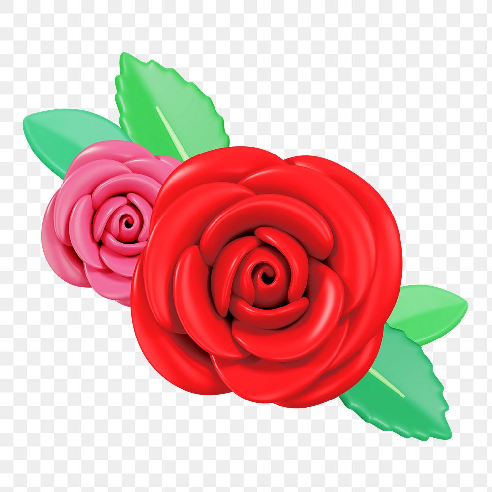 Colorful rose flowers png, 3D illustration, transparent background
