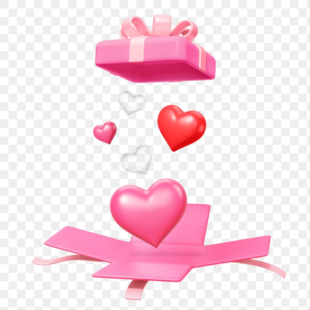 Open Valentine's png gift box, 3D celebration remix, transparent background