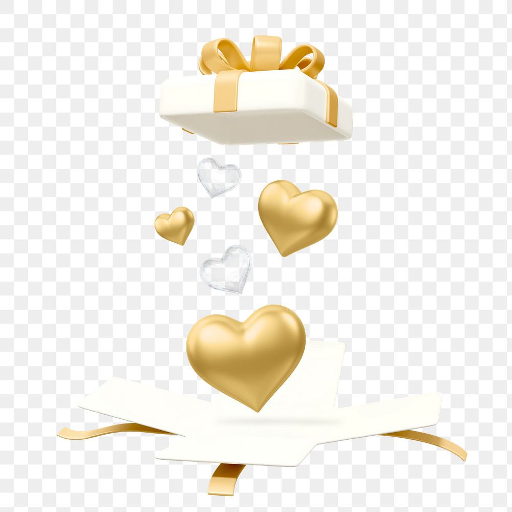 Open Valentine's png gift box, 3D celebration remix, transparent background