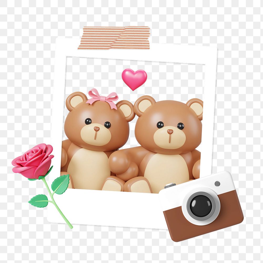 Couple teddy bears png, Valentine's Day celebration, 3D illustration, transparent background