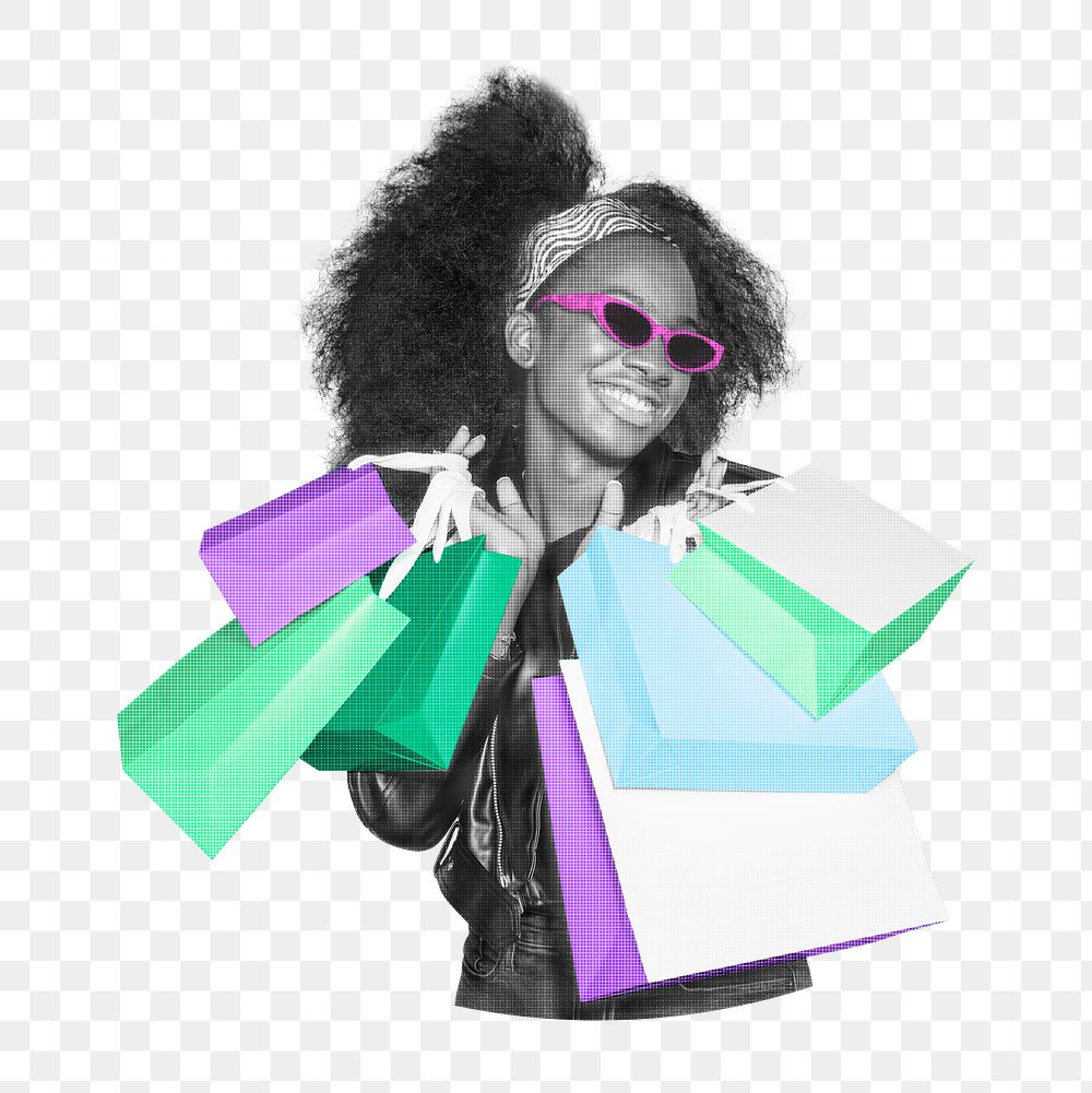 Woman shopping png person, transparent background