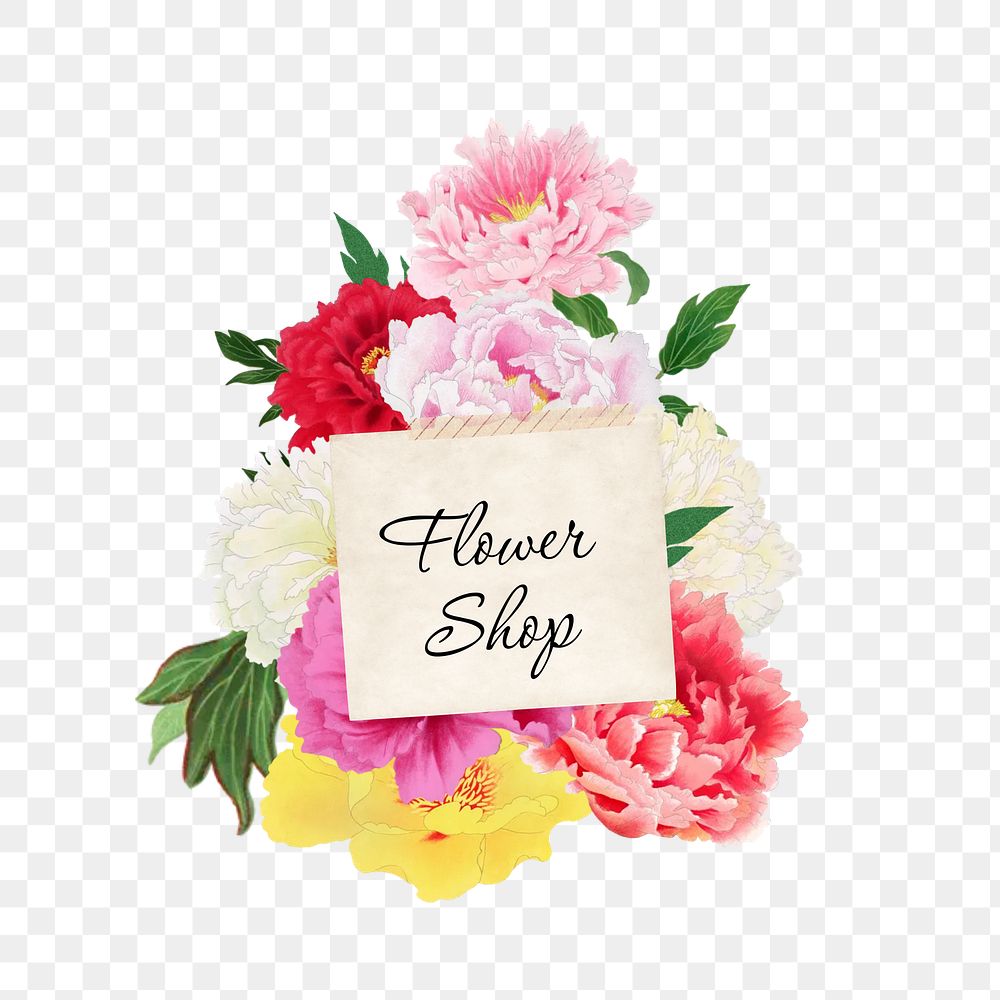 Flower shop png word, aesthetic flower collage art on transparent background