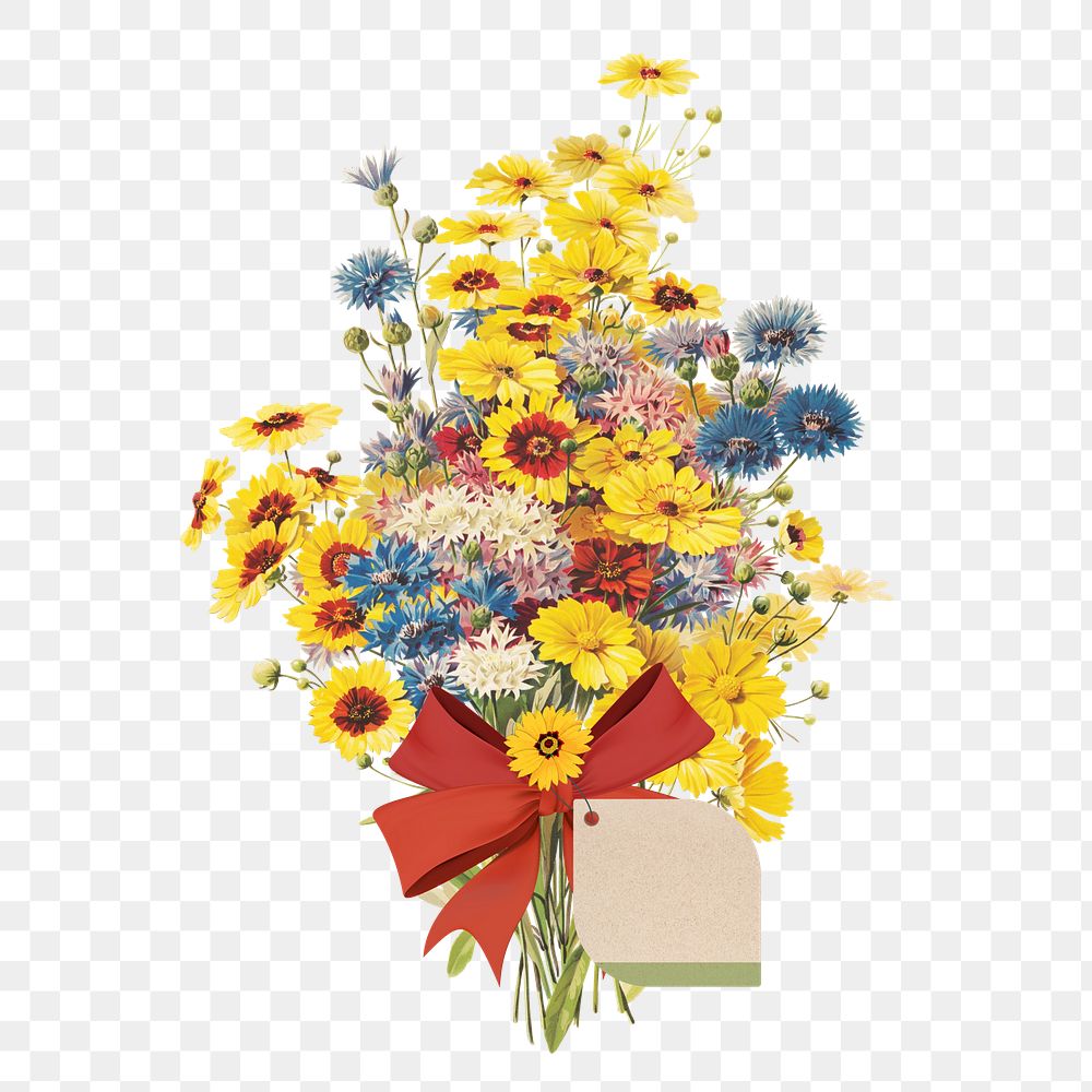 Yellow flower bouquet png, note paper collage, transparent background