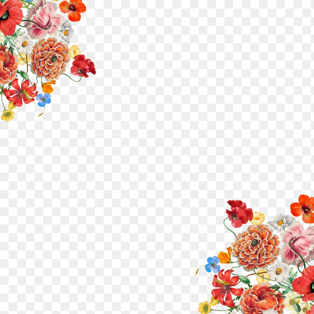 Red Summer flower png border, transparent background