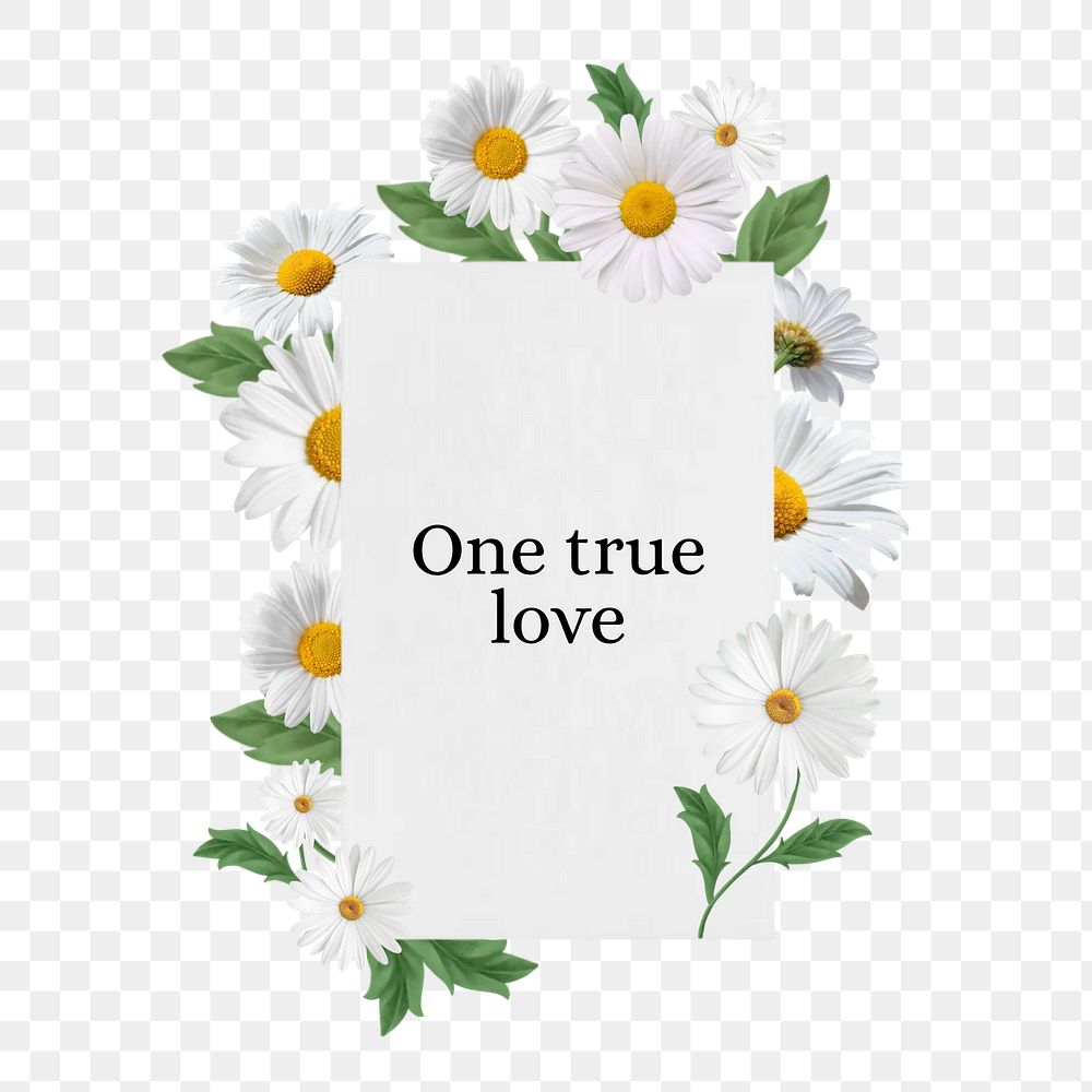 One true love png word, aesthetic flower collage art on transparent background