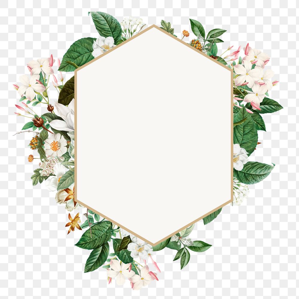 White wedding flower png badge, geometric shape, transparent background