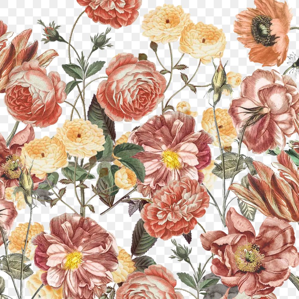 Vintage flowers png botanical collage art, transparent background