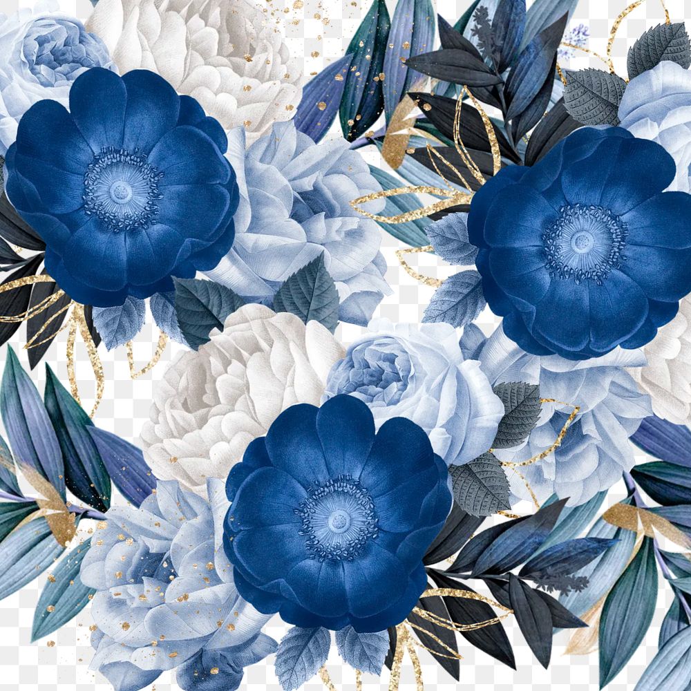 Blue anemone png vintage flower, transparent background