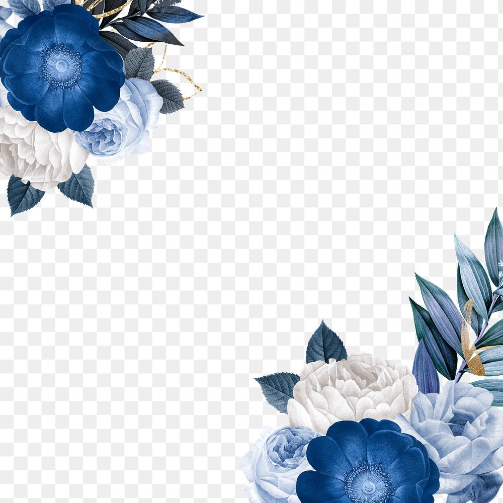 Blue winter flower png border, transparent background