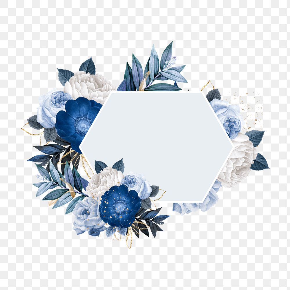 Winter flower png badge, blue anemone botanical collage