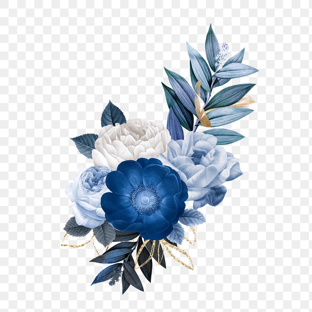 Blue peony flower png element, transparent background