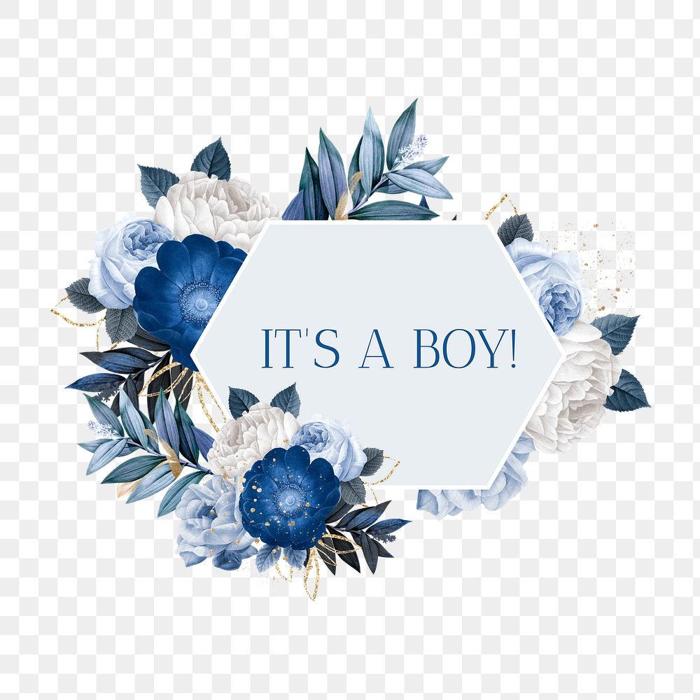 It's a boy png word, aesthetic flower collage art on transparent background