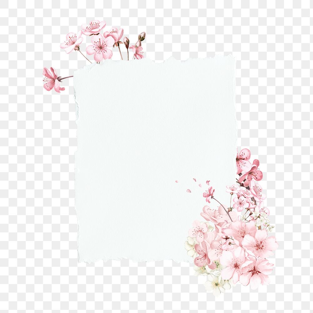 Note paper png badge, cherry blossom flower collage