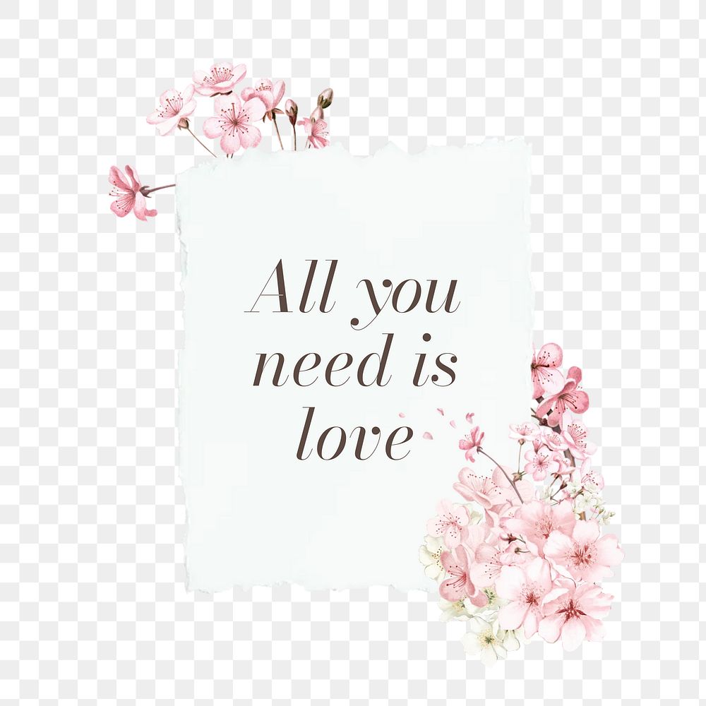 All you need is love png quote, aesthetic flower collage art on transparent background
