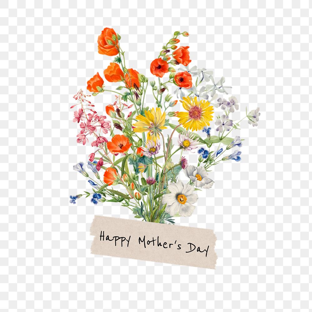 Happy Mother's Day png greeting, aesthetic flower bouquet collage art on transparent background