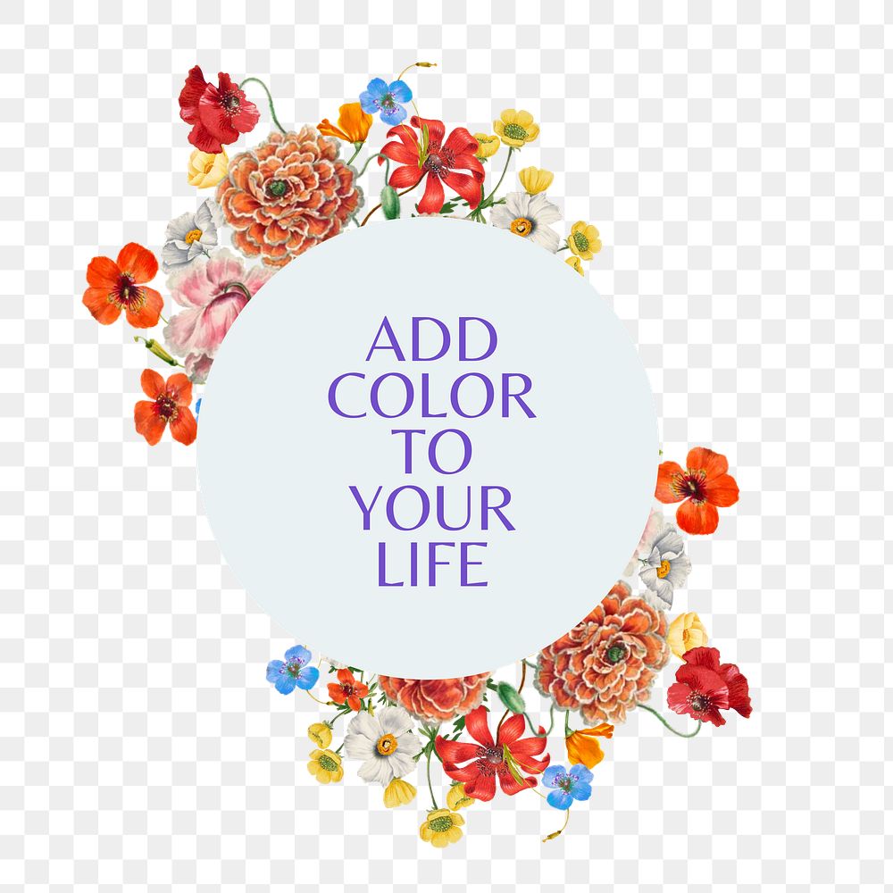 Add color to your life png quote, aesthetic flower collage art on transparent background