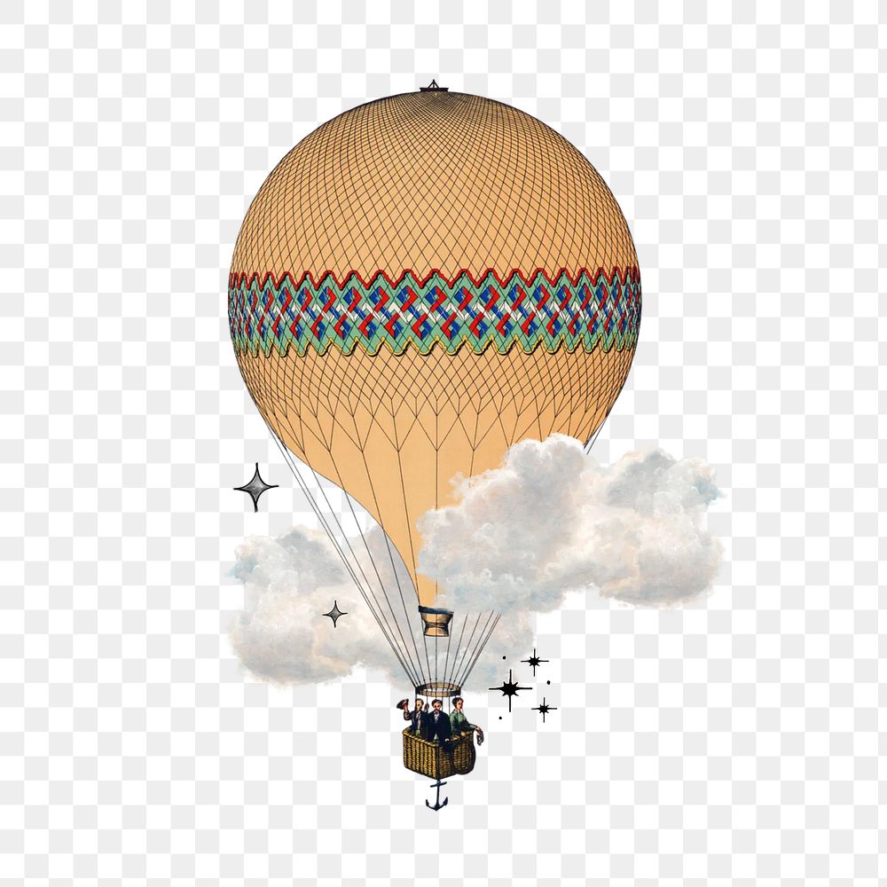 Hot air balloon png, travel aesthetic collage, transparent background. Remixed by rawpixel.