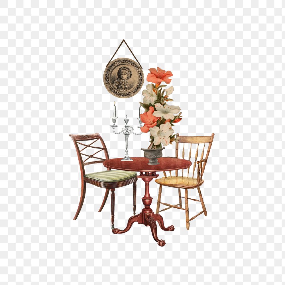 Victorian furniture png, chair and table, transparent background. Remixed by rawpixel.