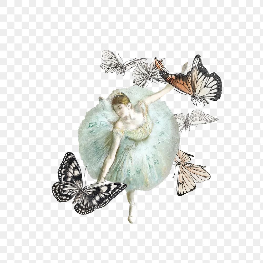 Aesthetic ballerina png butterfly, vintage collage art, transparent background. Remixed by rawpixel.