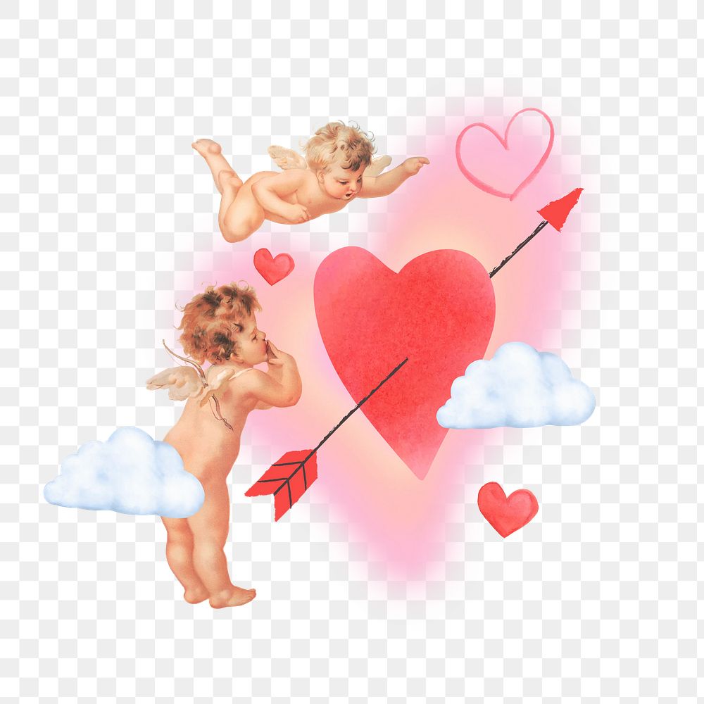 Valentine's Day cupid png element, arrow through heart collage art, transparent background. Remixed by rawpixel.