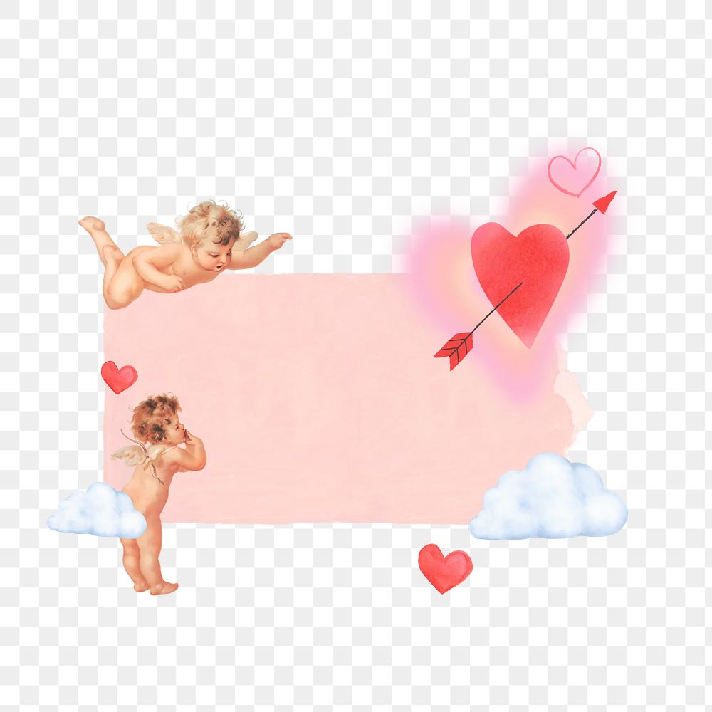 Valentine's Day cupid png note paper, arrow through heart collage art, transparent background. Remixed by rawpixel.