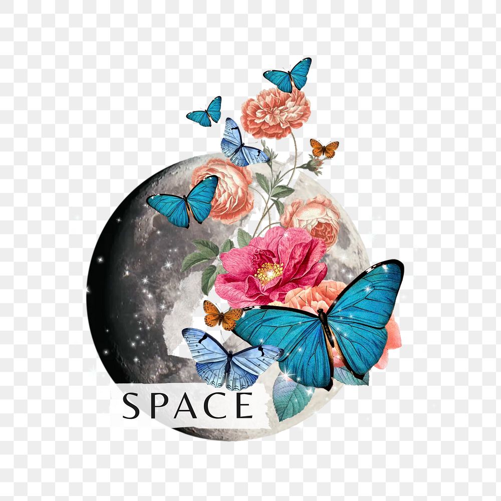 Space png word, collage art on transparent background