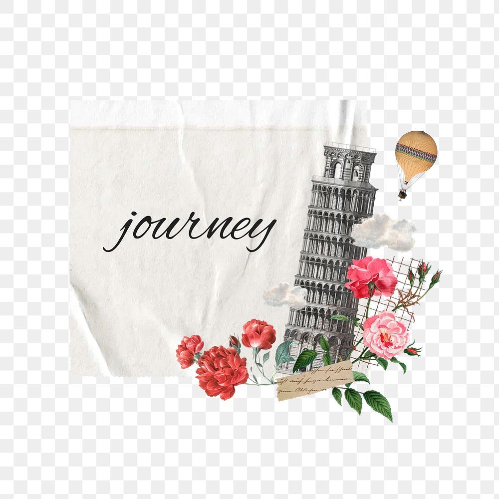 Journey png word, collage art on transparent background. Remixed by rawpixel.