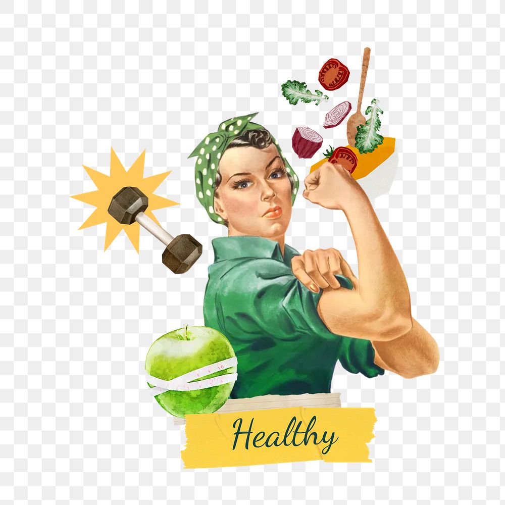 Healthy png word, collage art on transparent background. Remixed by rawpixel.