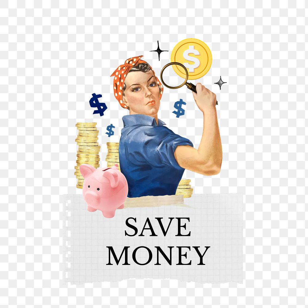 Save money png word, collage art on transparent background. Remixed by rawpixel.