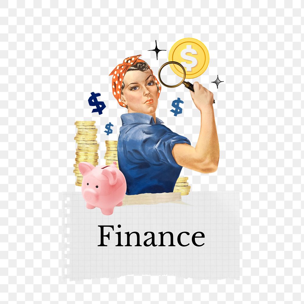 Finance png word, collage art on transparent background. Remixed by rawpixel.