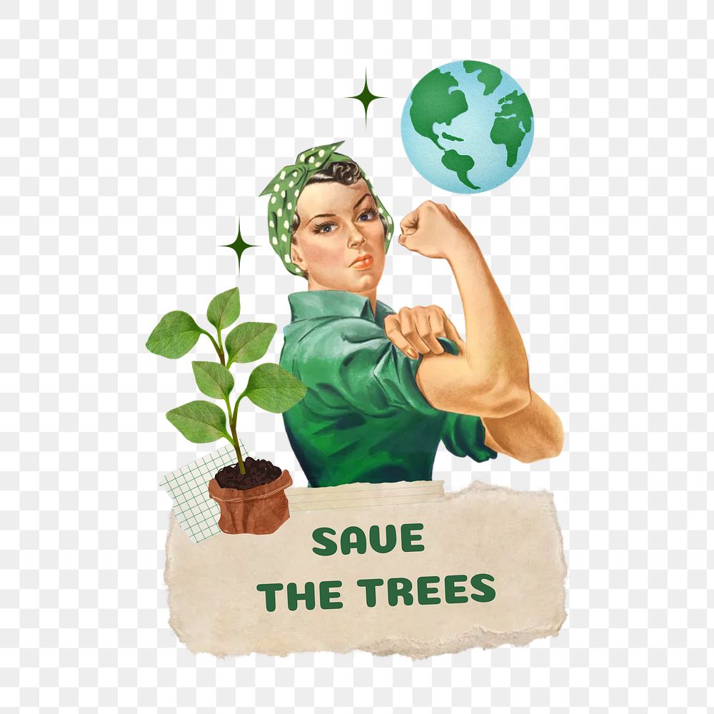 Save the trees png word, collage art on transparent background. Remixed by rawpixel.