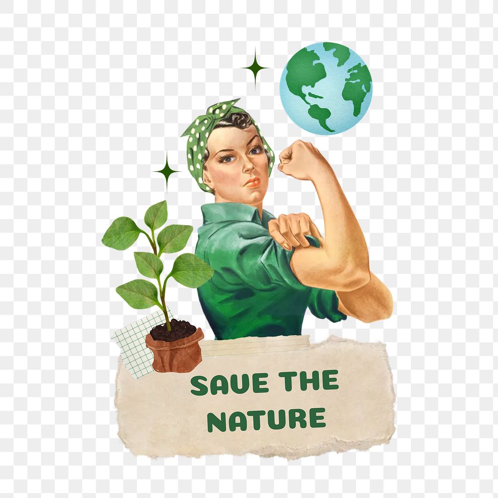 Save the nature png word, collage art on transparent background. Remixed by rawpixel.