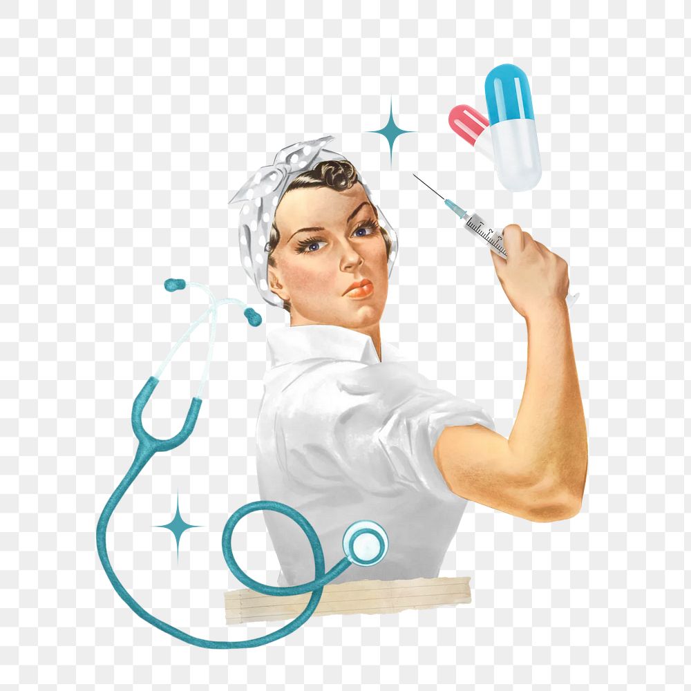 Nurse holding needle png, healthcare, transparent background. Remixed by rawpixel.