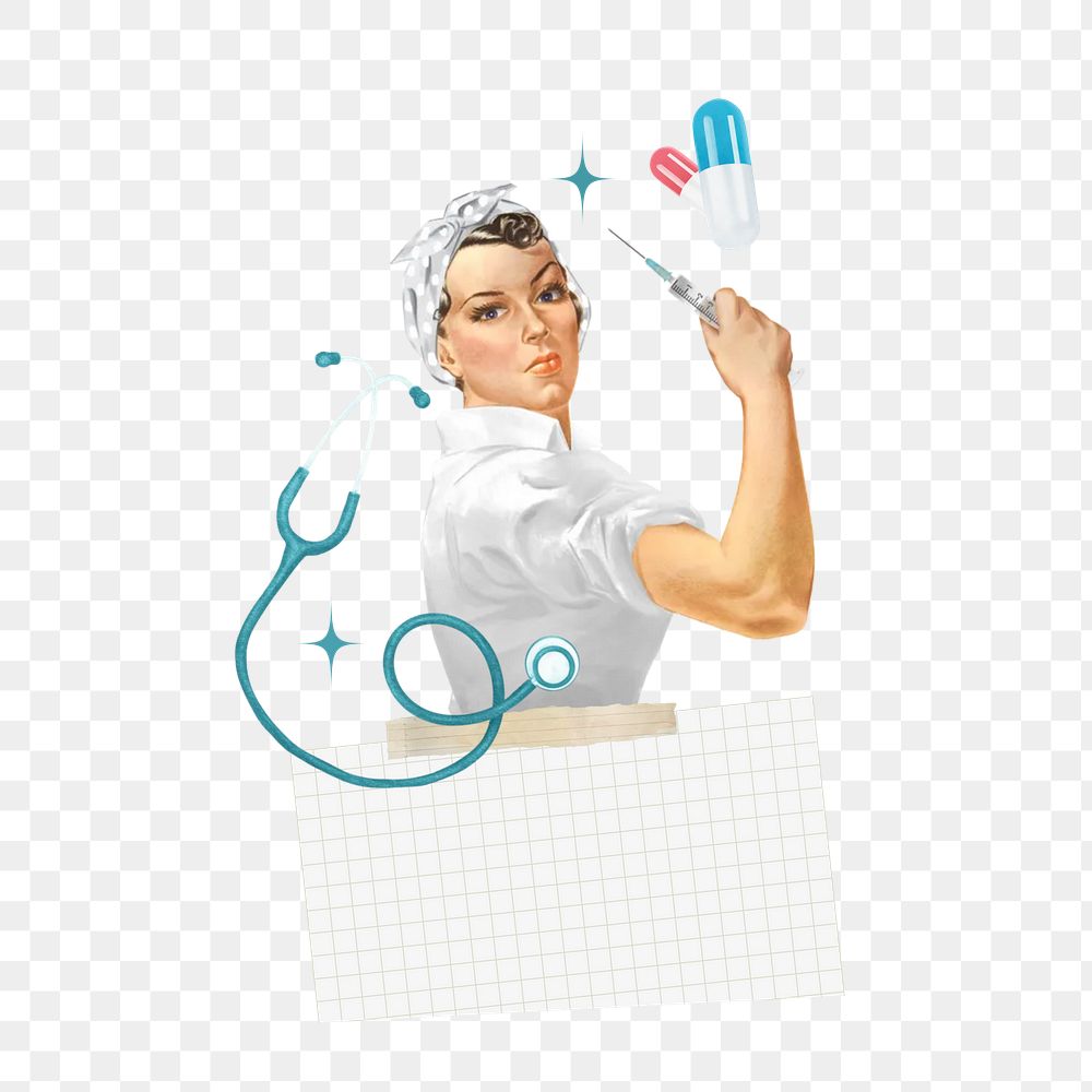 Nurse holding needle png, healthcare, transparent background. Remixed by rawpixel.