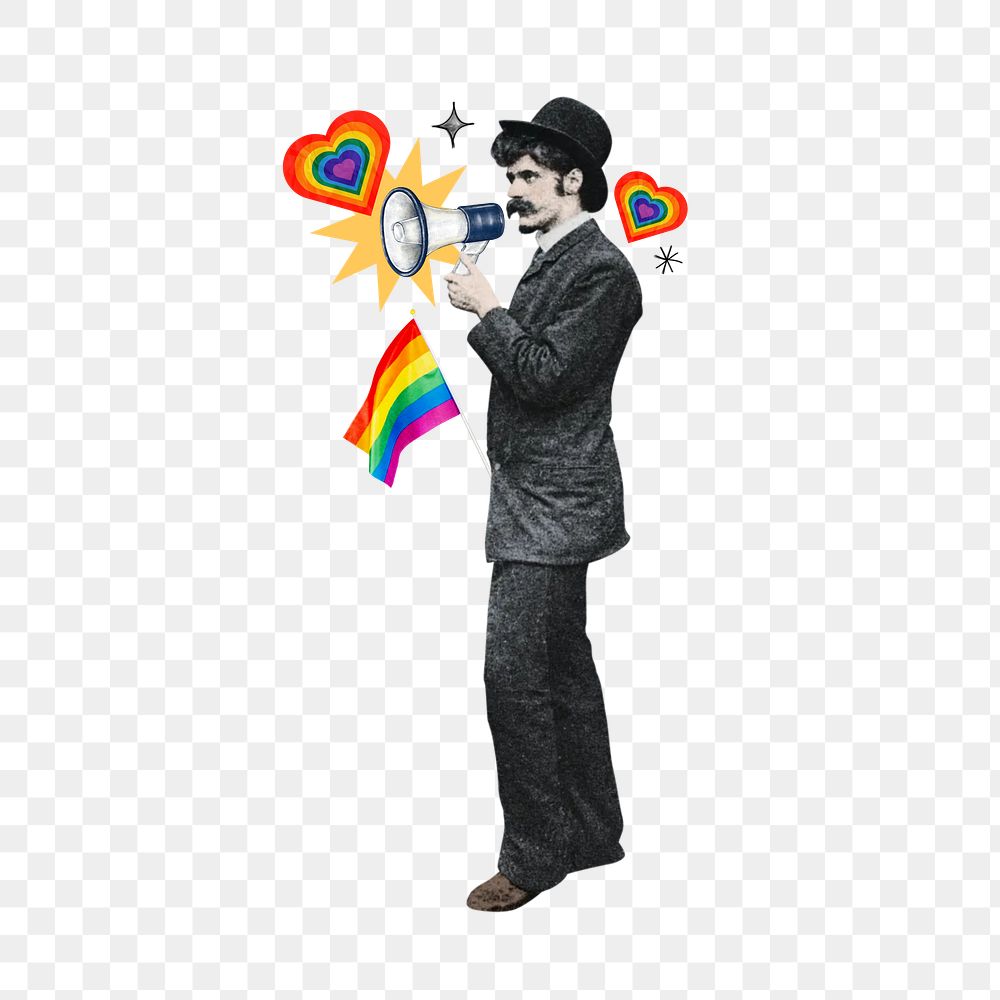 LGBT png  man activist holding pride flag, transparent background. Remixed by rawpixel.