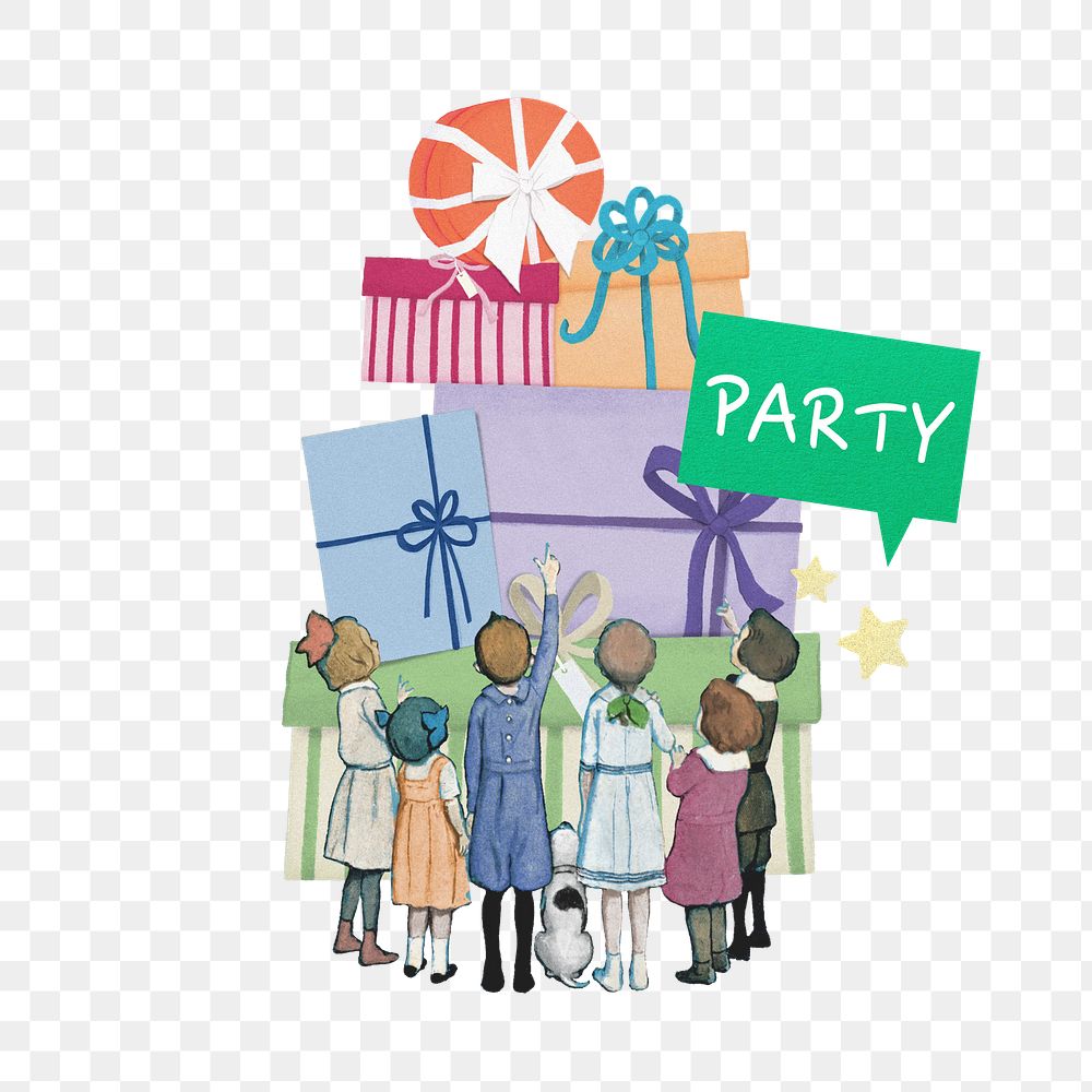 Party png word, collage art on transparent background. Remixed by rawpixel.