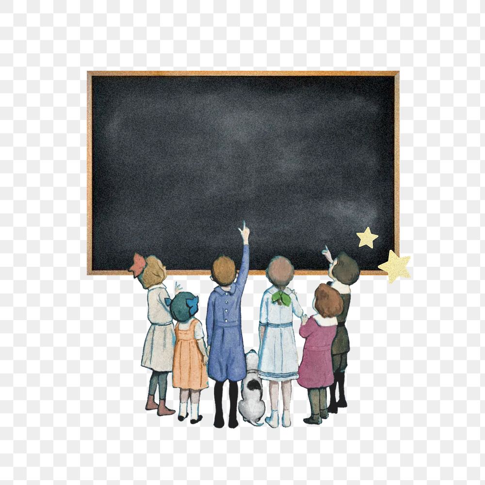 Children png  pointing at blackboard, education, transparent background. Remixed by rawpixel.