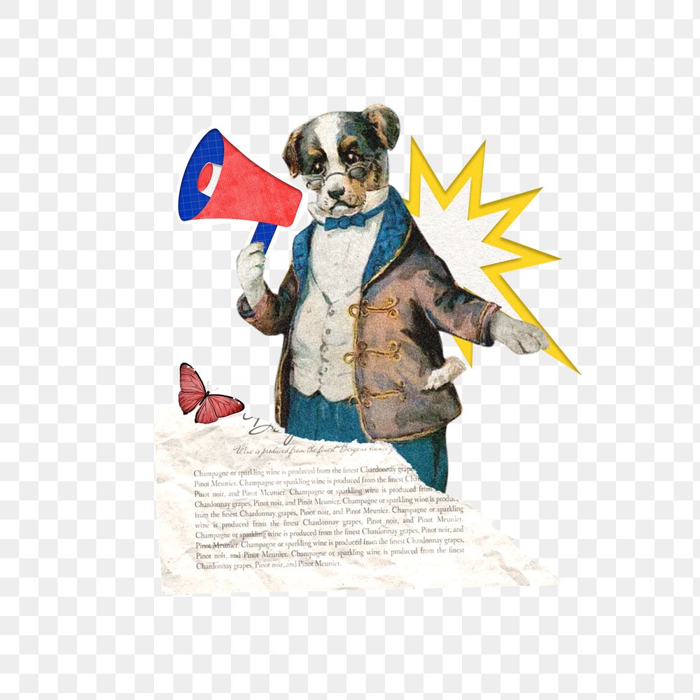 Dog holding png megaphone, social media, transparent background. Remixed by rawpixel.