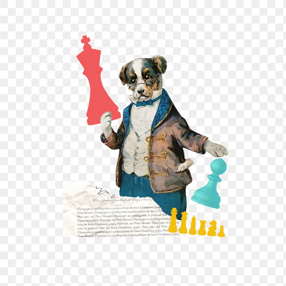 Dog png holding chess piece, business, transparent background. Remixed by rawpixel.